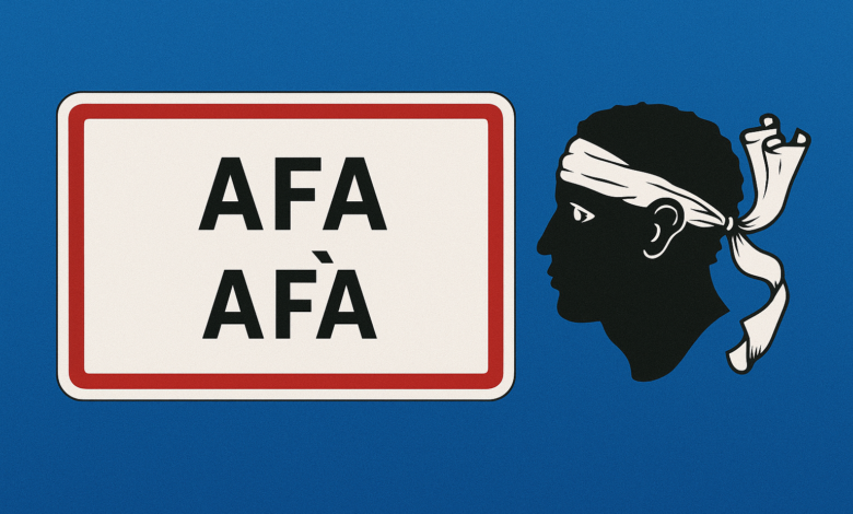 Panneau d’entrée d’Afa avec tête de Maure corse.