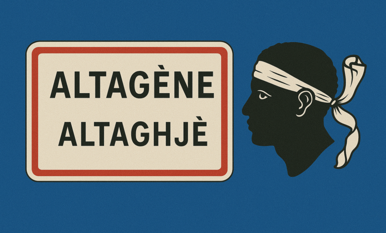 Panneau du village Altagène en Corse
