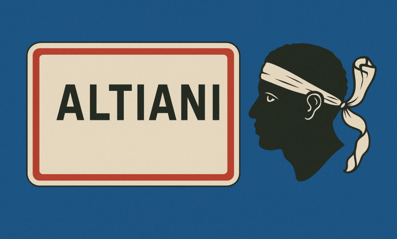 Panneau d’entrée du village corse Altiani