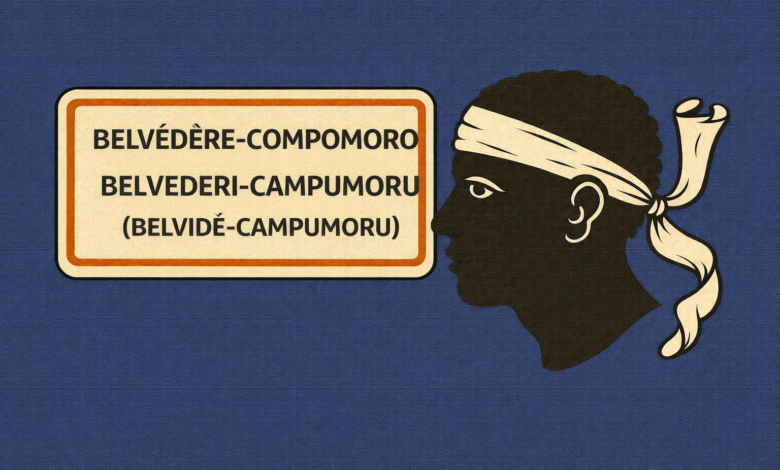 Panneau Belvédère-Campomoro avec tête de Maure corse