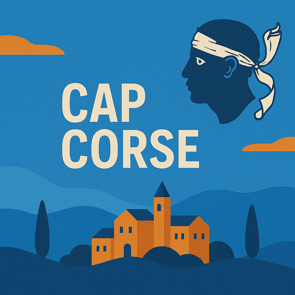 Affiche colorée du Cap Corse, village et mer