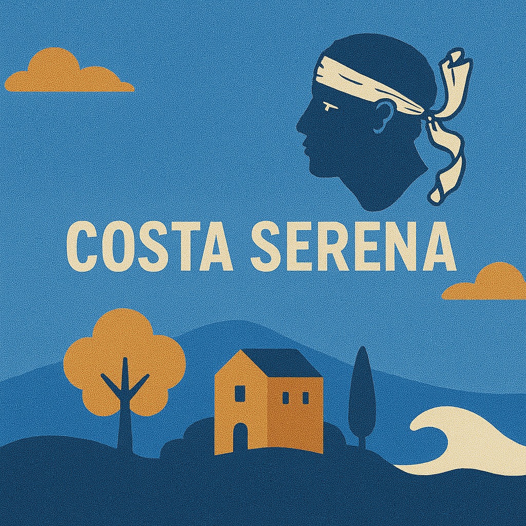 Affiche illustrée de la Costa Serena en Corse