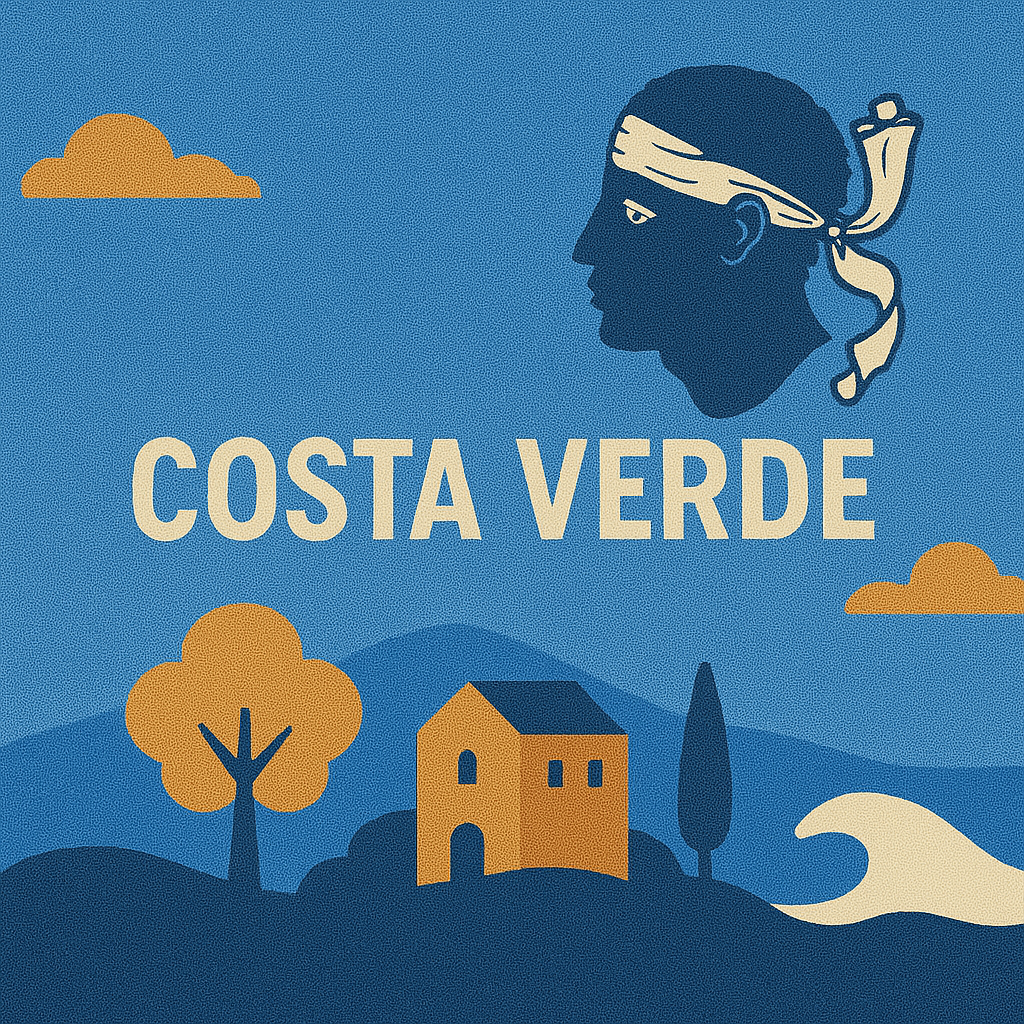 Affiche colorée représentant la Costa Verde en Corse