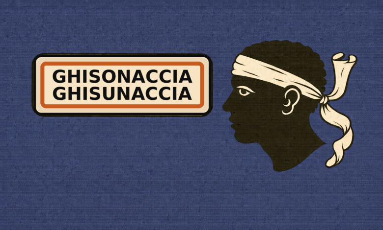 Panneau Ghisonaccia avec drapeau corse