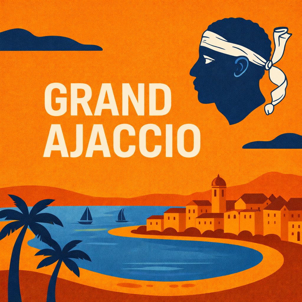Illustration Grand Ajaccio avec mer et village corse